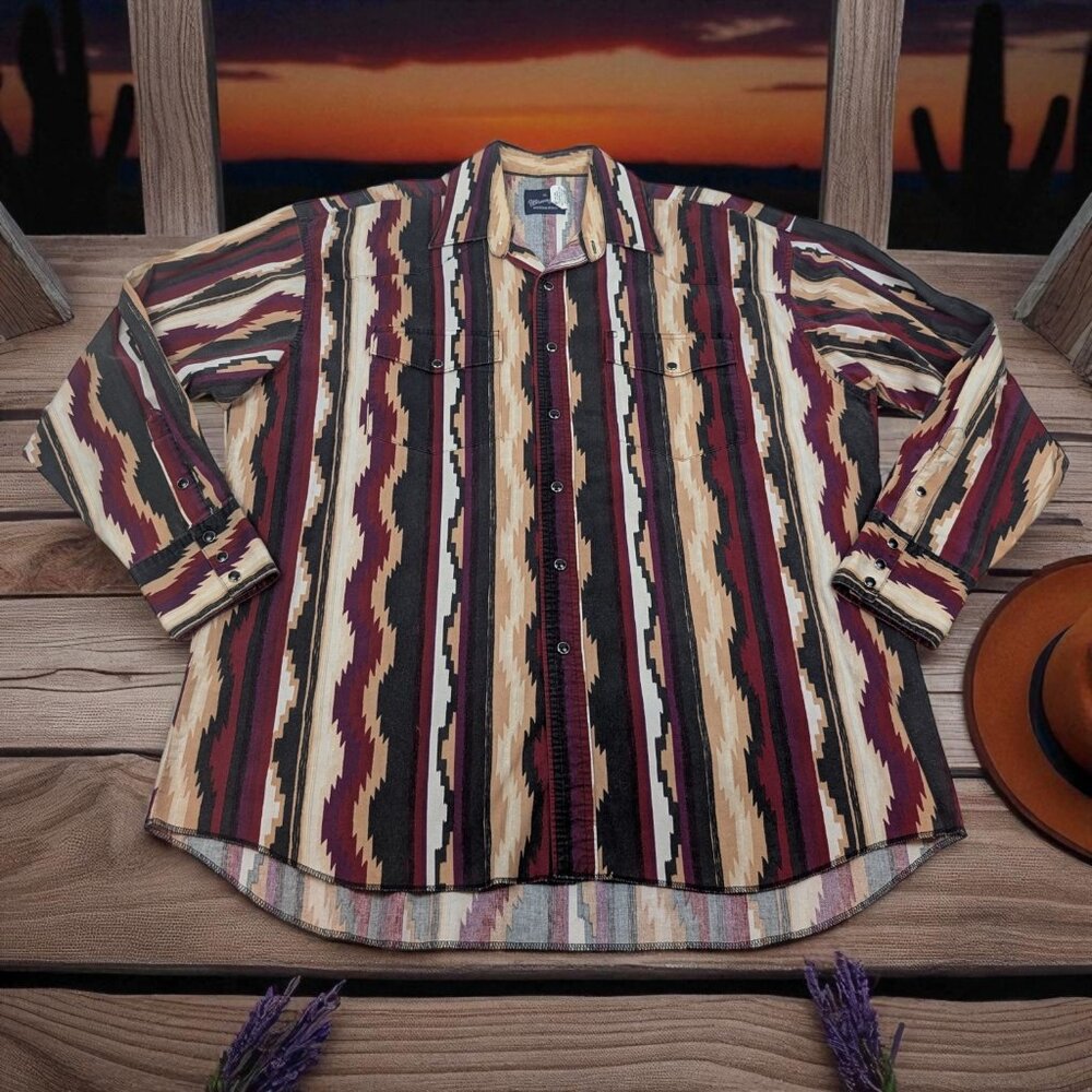 Vtg Wrangler Long Sleeve Shirt Sz XL Snap‎ Aztec Rodeo Cowboy Western Southwest